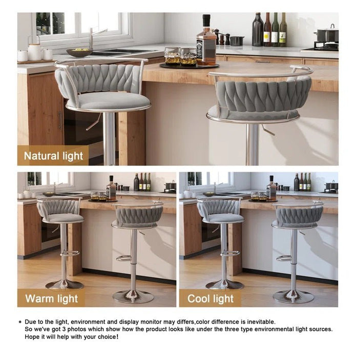 Table & Bar Stools: SERENITà Silver Swivel Upholstered Velvet Adjustable Height Counter Stool with Metal Frame Grey (Set of 2)
