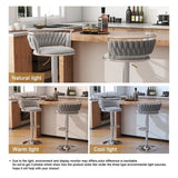 Table & Bar Stools: SERENITà Silver Swivel Upholstered Velvet Adjustable Height Counter Stool with Metal Frame Grey (Set of 2)