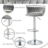 Table & Bar Stools: SERENITà Silver Swivel Upholstered Velvet Adjustable Height Counter Stool with Metal Frame Grey (Set of 2)