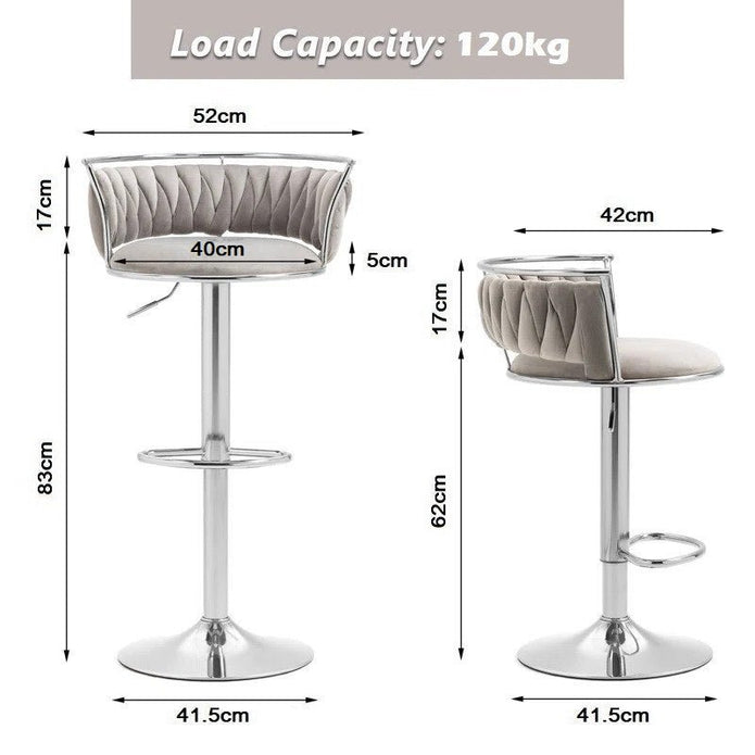 Table & Bar Stools: SERENITà Silver Swivel Upholstered Velvet Adjustable Height Counter Stool with Metal Frame Grey (Set of 2)