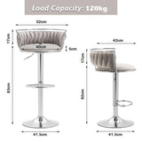 Table & Bar Stools: SERENITà Silver Swivel Upholstered Velvet Adjustable Height Counter Stool with Metal Frame Grey (Set of 2)