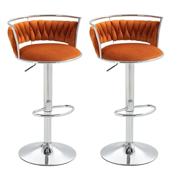 Table & Bar Stools: SERENITà Silver Swivel Upholstered Velvet Adjustable Height Counter Stool with Metal Frame Orange (Set of 2)