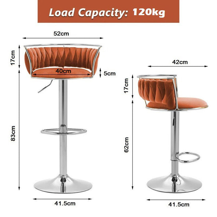 Table & Bar Stools: SERENITà Silver Swivel Upholstered Velvet Adjustable Height Counter Stool with Metal Frame Orange (Set of 2)