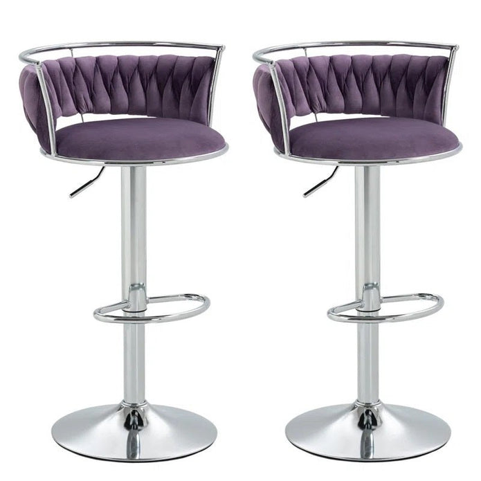 Table & Bar Stools: SERENITà Silver Swivel Upholstered Velvet Adjustable Height Counter Stool with Metal Frame Voilet (Set of 2)