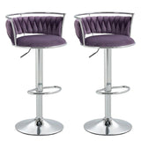 Table & Bar Stools: SERENITà Silver Swivel Upholstered Velvet Adjustable Height Counter Stool with Metal Frame Voilet (Set of 2)