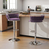 Table & Bar Stools: SERENITà Silver Swivel Upholstered Velvet Adjustable Height Counter Stool with Metal Frame Voilet (Set of 2)