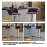 Table & Bar Stools: SERENITà Silver Swivel Upholstered Velvet Adjustable Height Counter Stool with Metal Frame Voilet (Set of 2)