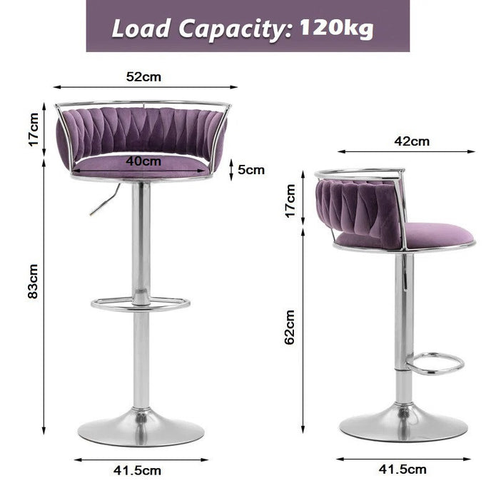 Table & Bar Stools: SERENITà Silver Swivel Upholstered Velvet Adjustable Height Counter Stool with Metal Frame Voilet (Set of 2)