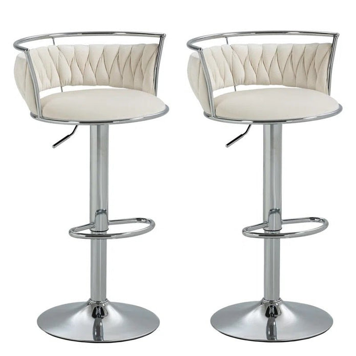 Table & Bar Stools: SERENITà Silver Swivel Upholstered Velvet Adjustable Height Counter Stool with Metal Frame White (Set of 2)