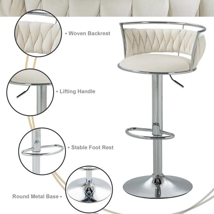 Table & Bar Stools: SERENITà Silver Swivel Upholstered Velvet Adjustable Height Counter Stool with Metal Frame White (Set of 2)