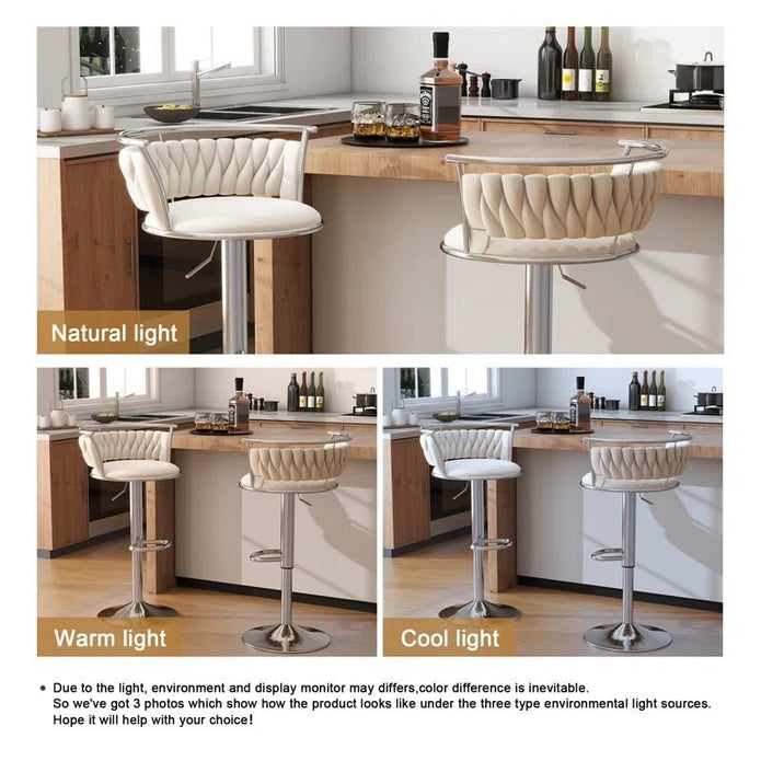 Table & Bar Stools: SERENITà Silver Swivel Upholstered Velvet Adjustable Height Counter Stool with Metal Frame White (Set of 2)