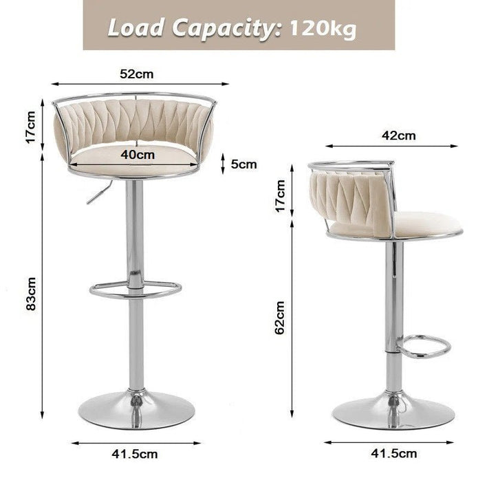 Table & Bar Stools: SERENITà Silver Swivel Upholstered Velvet Adjustable Height Counter Stool with Metal Frame White (Set of 2)