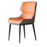Outdoor Chairs: Orange Brown Italian Minimal List Dining Chairs PU Retro Chair Cafe Kitchen Modern Metal Legs x2
