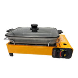 BBQ Tools: Portable Gas Stove Burner Butane BBQ Camping Gas Cooker With Non Stick Plate Black with Fish Pan and Lid