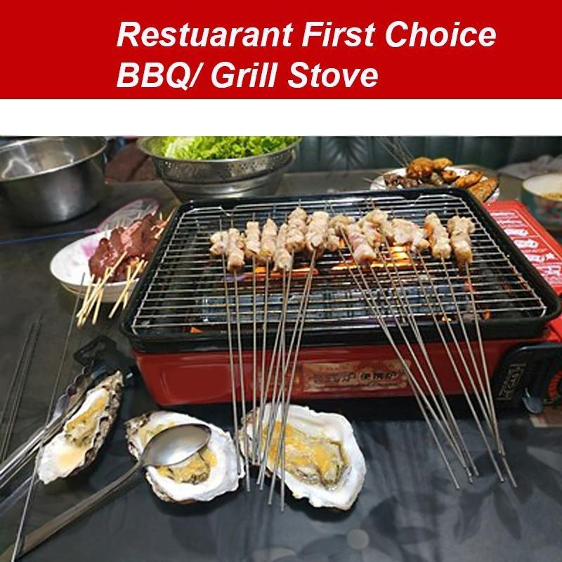 BBQ Tools: Portable Gas Stove Burner Butane BBQ Camping Gas Cooker With Non Stick Plate Black with Fish Pan and Lid