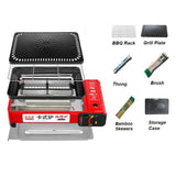 BBQ Tools: Portable Gas Stove Burner Butane BBQ Camping Gas Cooker With Non Stick Plate Black