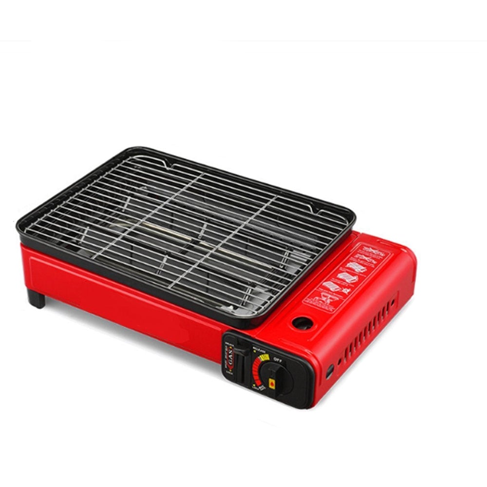 BBQ Tools: Portable Gas Stove Burner Butane BBQ Camping Gas Cooker With Non Stick Plate Black