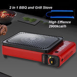 BBQ Tools: Portable Gas Stove Burner Butane BBQ Camping Gas Cooker With Non Stick Plate Black