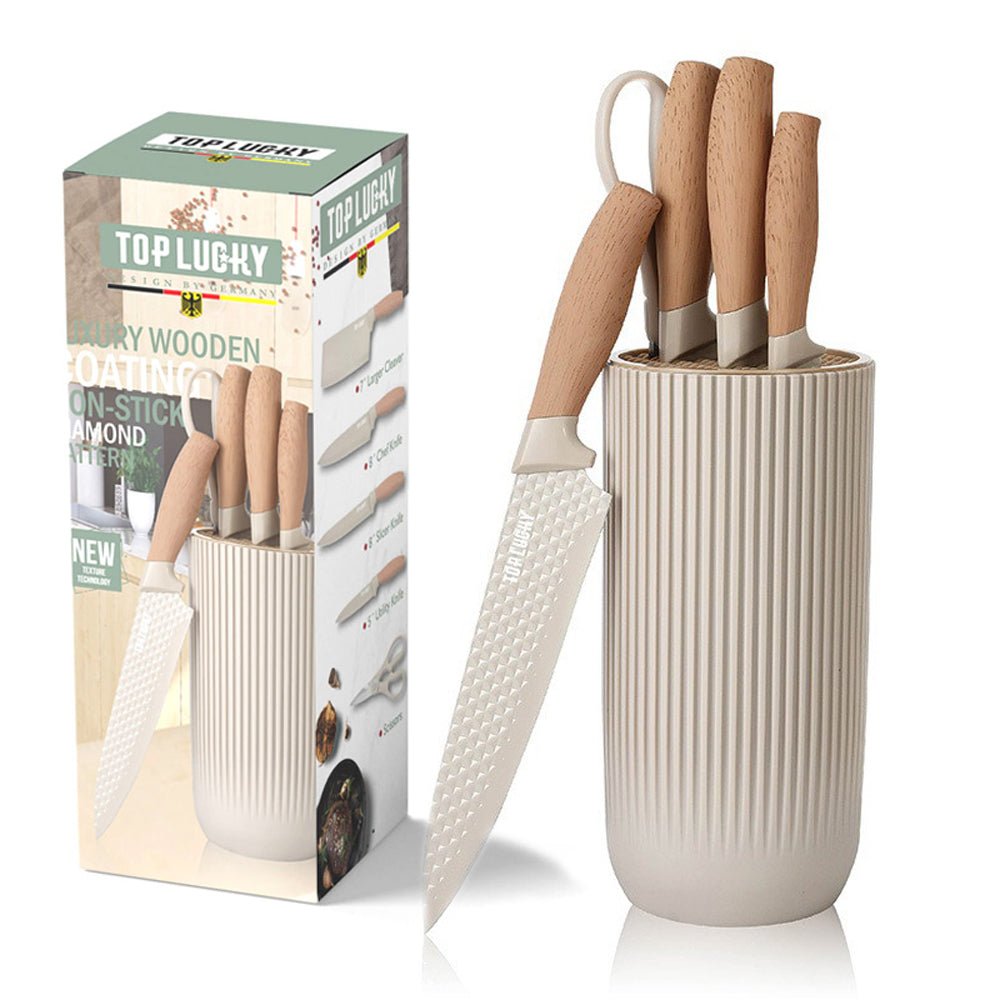 Kitchen Knives: 6-Piece Kitchen Knife Set Non-Stick Stainless Steel Blades with Universal Knife Block