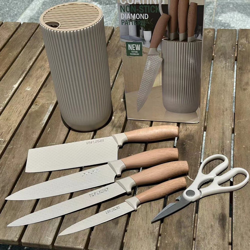 Kitchen Knives: 6-Piece Kitchen Knife Set Non-Stick Stainless Steel Blades with Universal Knife Block