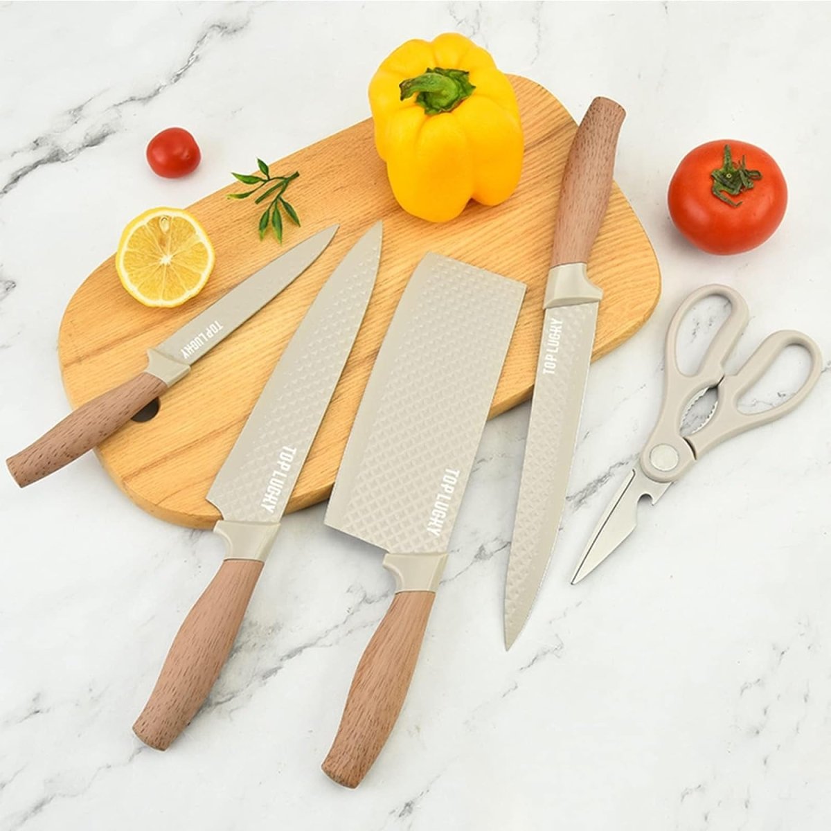 Kitchen Knives: 6-Piece Kitchen Knife Set Non-Stick Stainless Steel Blades with Universal Knife Block