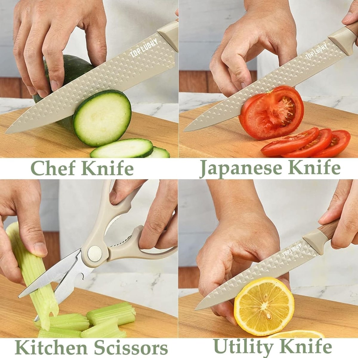 Kitchen Knives: 6-Piece Kitchen Knife Set Non-Stick Stainless Steel Blades with Universal Knife Block