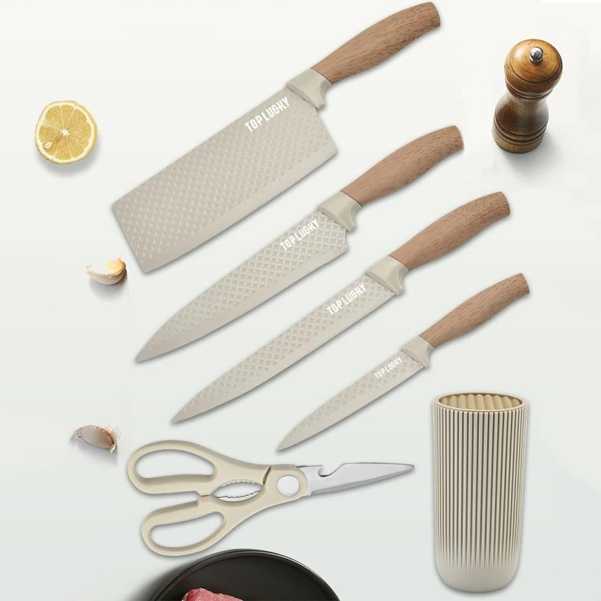 Kitchen Knives: 6-Piece Kitchen Knife Set Non-Stick Stainless Steel Blades with Universal Knife Block