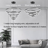 Ceiling Lights: Black 3 Rings Minimalist LED Pendant Light Adjustable Circular Chandelier