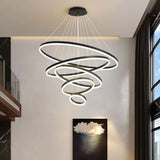 Ceiling Lights: Black 3 Rings Minimalist LED Pendant Light Adjustable Circular Chandelier