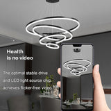 Ceiling Lights: Black 5 Rings Minimalist LED Pendant Light Adjustable Circular Chandelier