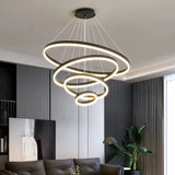 Ceiling Lights: Black 5 Rings Minimalist LED Pendant Light Adjustable Circular Chandelier