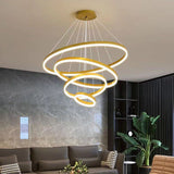 Ceiling Lights: Gold 4 Rings Minimalist LED Pendant Light Adjustable Circular Chandelier