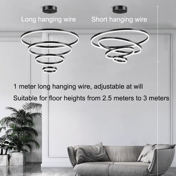 Ceiling Lights: Gold 4 Rings Minimalist LED Pendant Light Adjustable Circular Chandelier