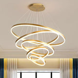 Ceiling Lights: Gold 4 Rings Minimalist LED Pendant Light Adjustable Circular Chandelier