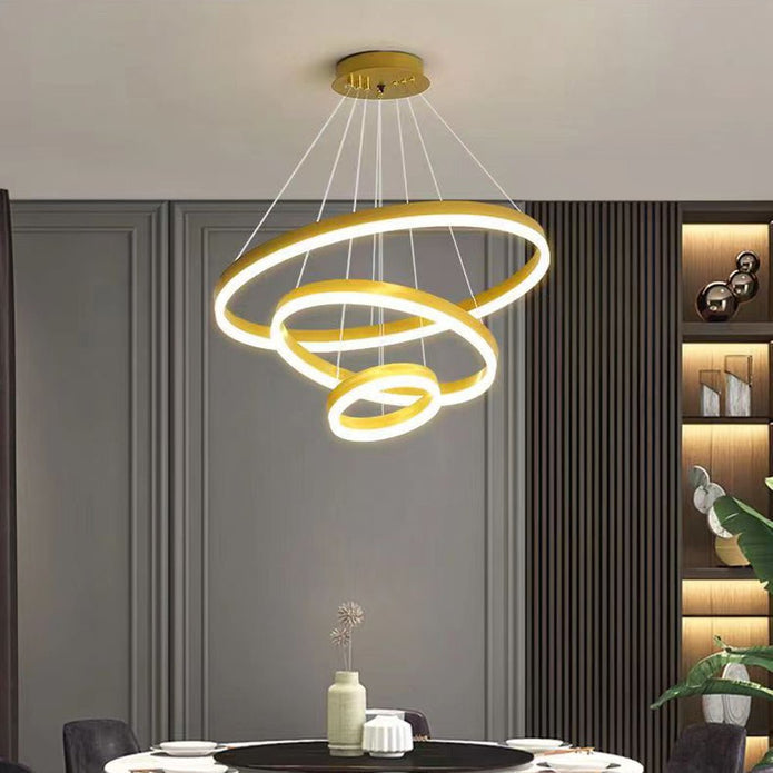 Ceiling Lights: Gold 4 Rings Minimalist LED Pendant Light Adjustable Circular Chandelier