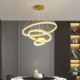 Ceiling Lights: Gold 4 Rings Minimalist LED Pendant Light Adjustable Circular Chandelier