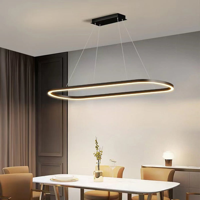 Ceiling Lights: Modern Minimalist Oval Pendant Light Adjustable LED Chandelier Black