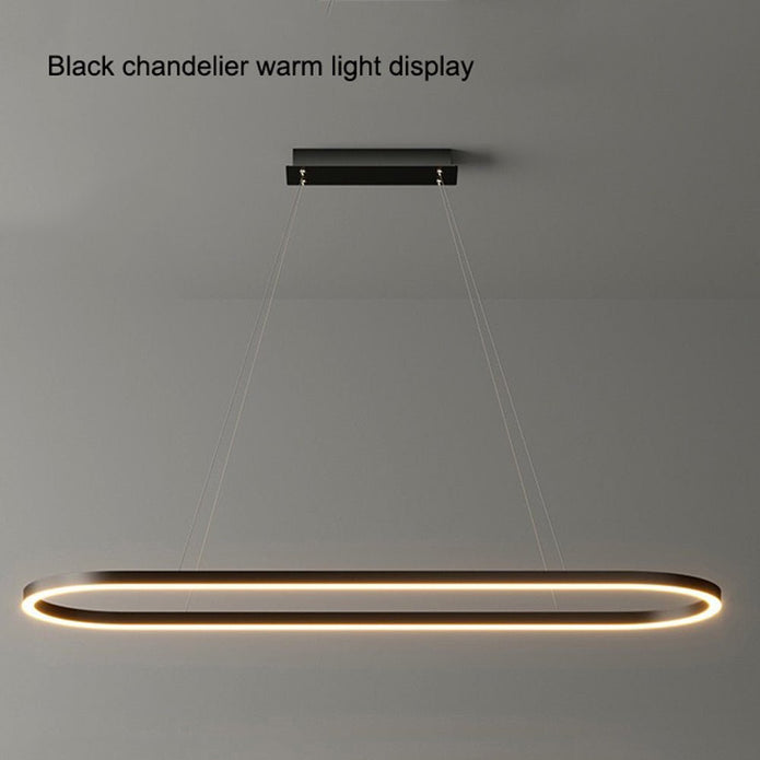 Ceiling Lights: Modern Minimalist Oval Pendant Light Adjustable LED Chandelier Black