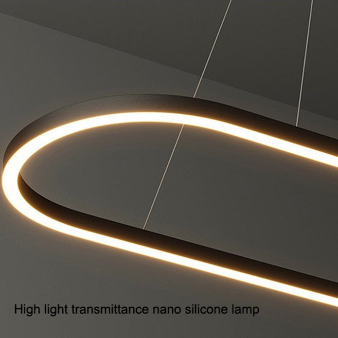 Ceiling Lights: Modern Minimalist Oval Pendant Light Adjustable LED Chandelier Black