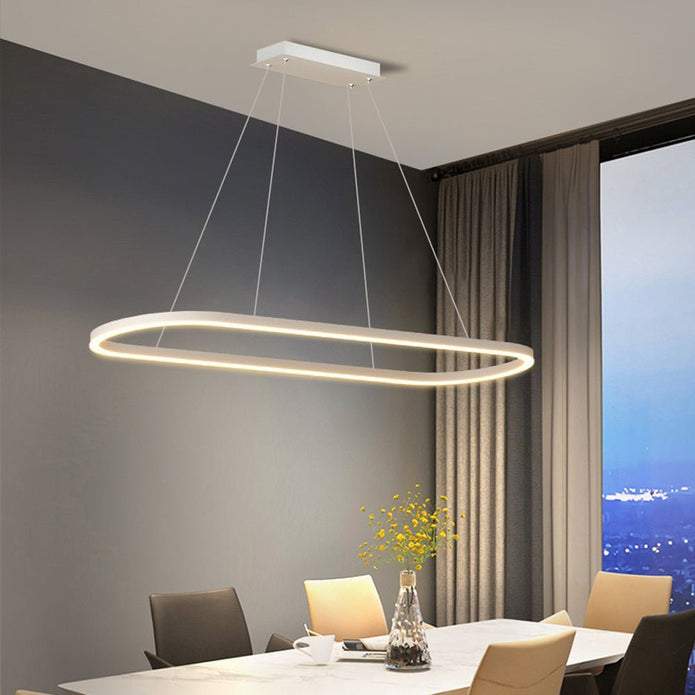 Ceiling Lights: Modern Minimalist Oval Pendant Light Adjustable LED Chandelier Black