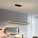 Ceiling Lights: Modern Minimalist Oval Pendant Light Adjustable LED Chandelier Black