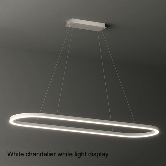 Ceiling Lights: Modern Minimalist Oval Pendant Light Adjustable LED Chandelier Black