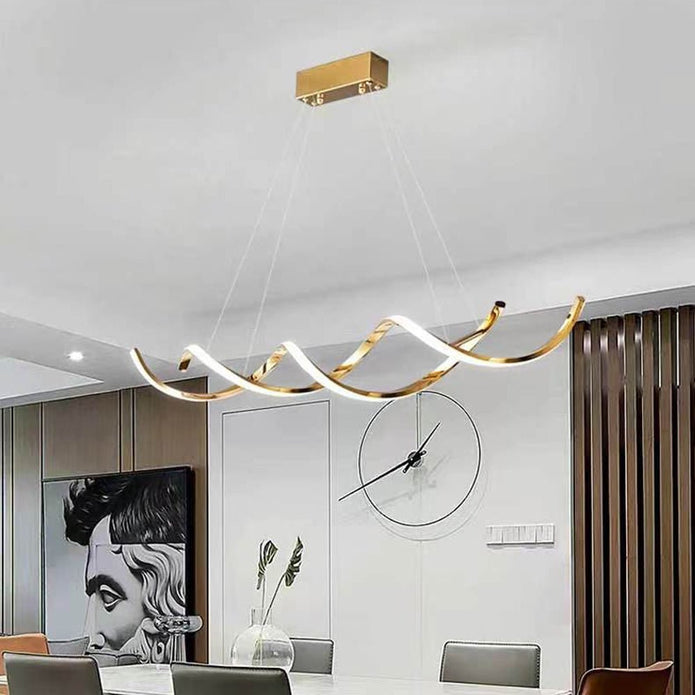 Ceiling Lights: 120cm Modern Minimalist Titanium Gold Pendant Light Adjustable LED Chandelier