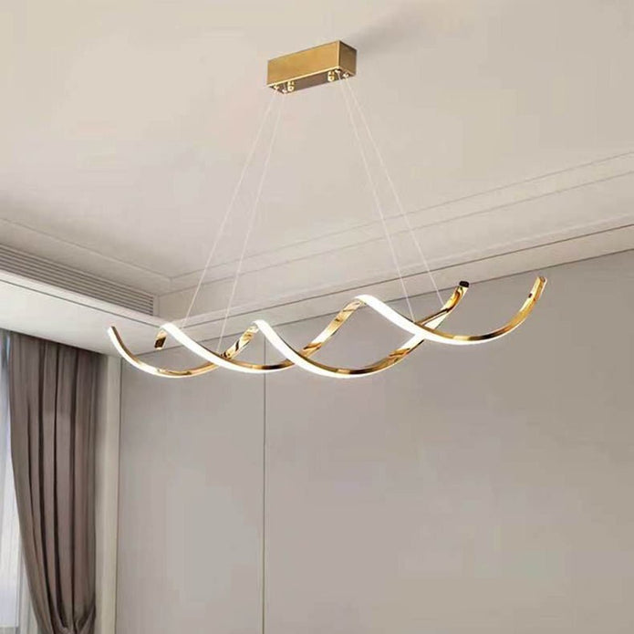 Ceiling Lights: 120cm Modern Minimalist Titanium Gold Pendant Light Adjustable LED Chandelier