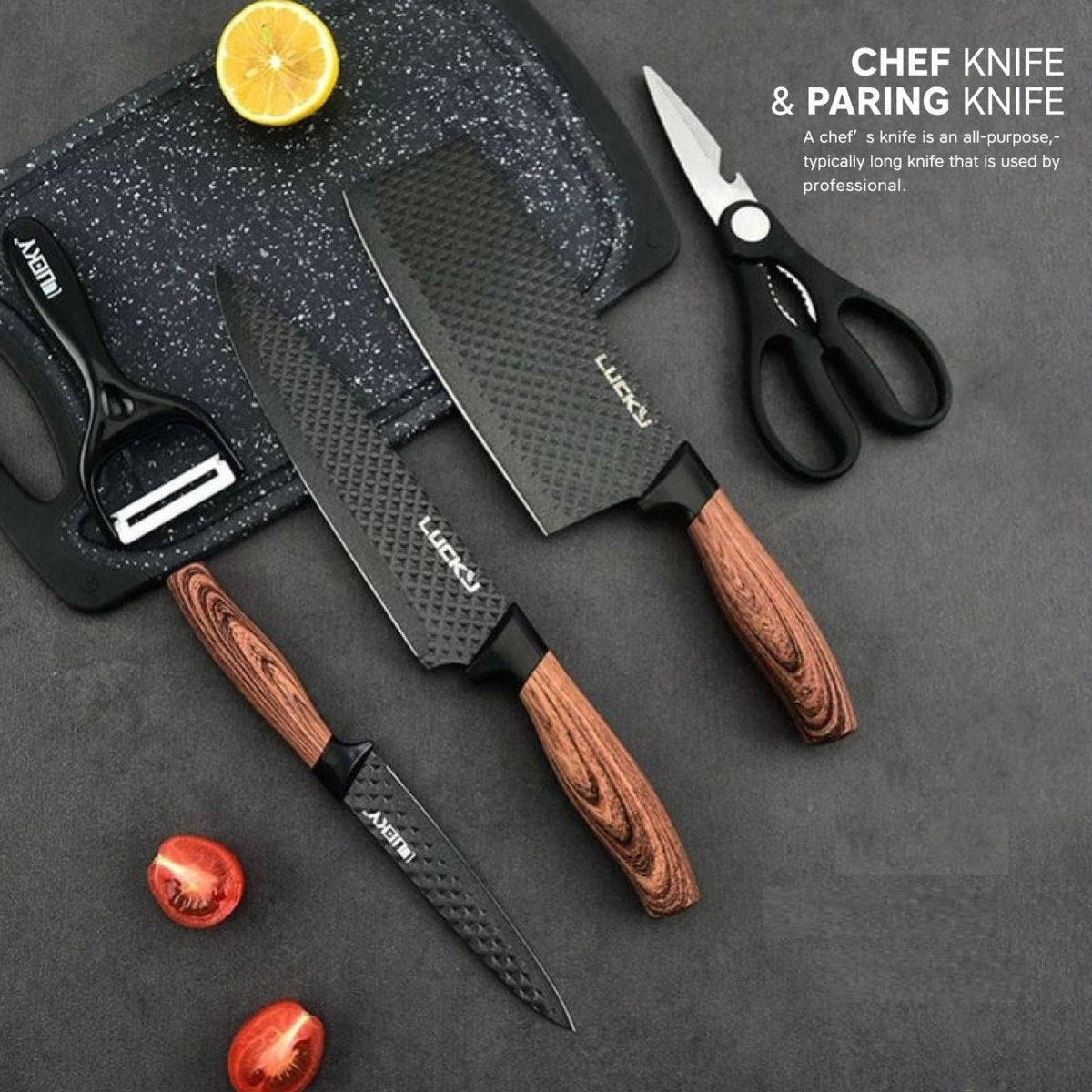 Kitchen Knives: 6 pieces Kitchen Knife Set Everich Chef Knives Stainless Steel Nonstick Scissor Cutting Board