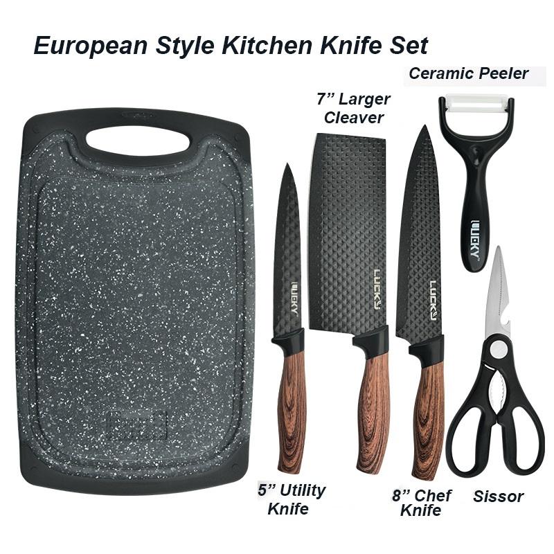 Kitchen Knives: 6 pieces Kitchen Knife Set Everich Chef Knives Stainless Steel Nonstick Scissor Cutting Board