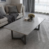 120x60cm Matte Black Minimalist Slate Coffee Table Marble Tea Table Living Room Rectangle Cocktail Side Table Solid Metal Legs