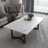 120x60cm Matte Black Minimalist Slate Coffee Table Marble Tea Table Living Room Rectangle Cocktail Side Table Solid Metal Legs