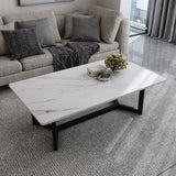 120x60cm Matte Black Minimalist Slate Coffee Table Marble Tea Table Living Room Rectangle Cocktail Side Table Solid Metal Legs