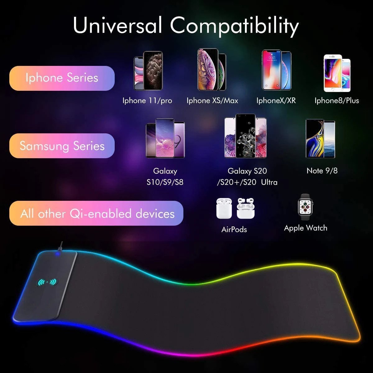 Mouse & Accessories: RGB Wireless 15W Oversized Charger Mouse Pad 800x300 MM Gaming Mouse Pad